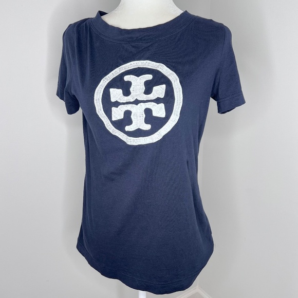 Tory Burch Logo Navy Blue Cotton Shirt Top S - Picture 1 of 4